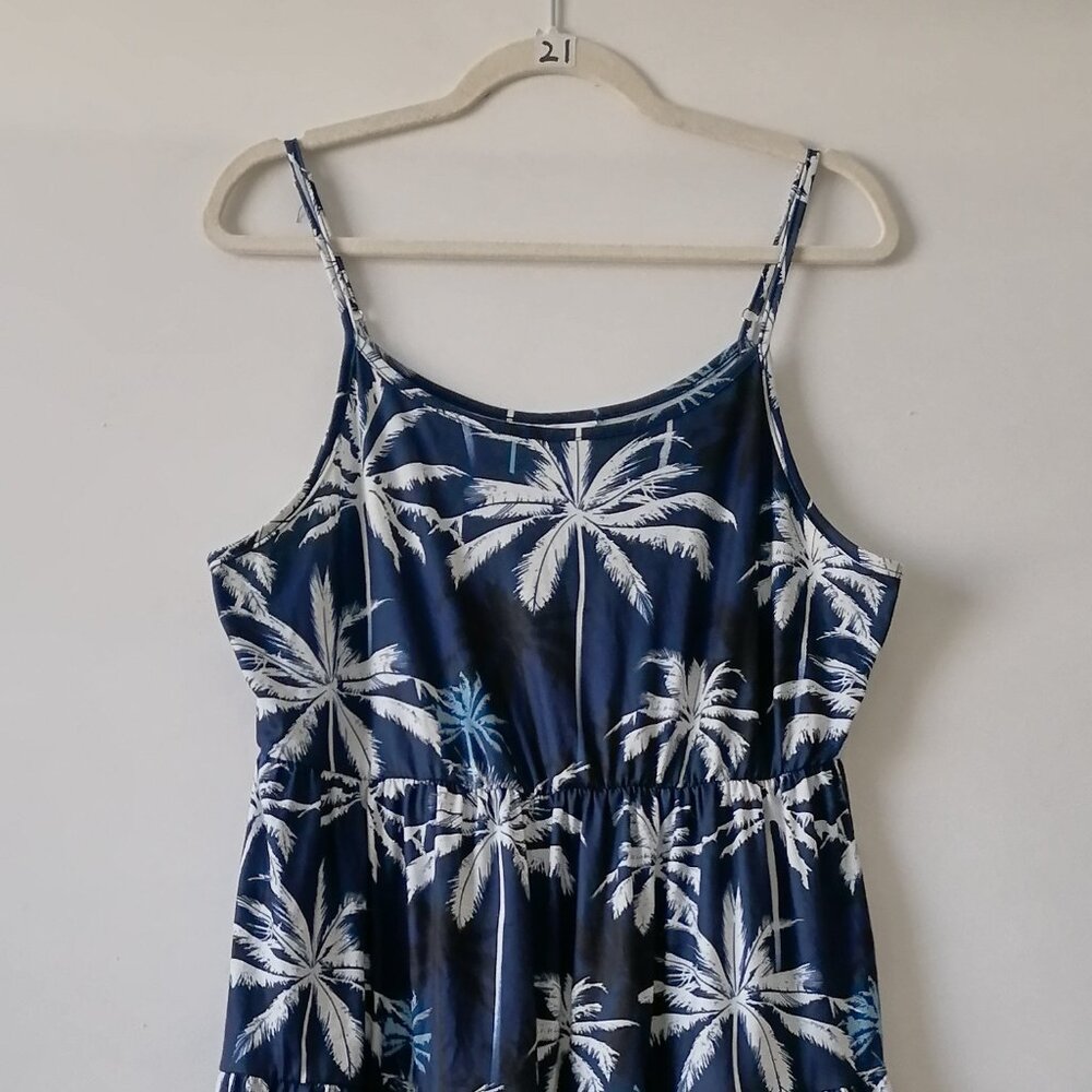 Pat Pat Womens Navy Blue Palm Tree Print Sleeveless Tiered Maxi Dress Size XL - Picture 3 of 8